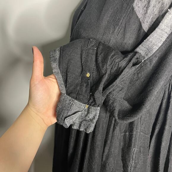 Injiri Dress 42 US XL Black Grey 100% Linen Long Sleeve Maxi India Boho - Picture 7 of 11